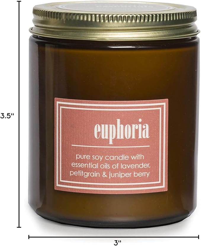ECO CANDLE CO. Essentials Candle, Euphoria, 8 oz. - Scents of Lavender, Petitgrain, & Juniper - 100% Soy Wax, No Lead, Hand Poured, Phthalate Free, Made from Midwest Grown Soybeans - Bloomnest