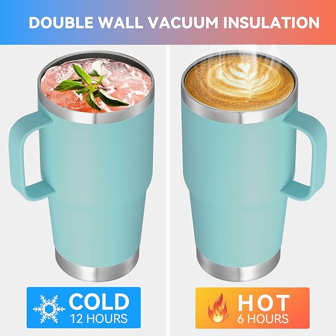 VEGOND 20 oz Tumbler Bulk with Handle Lid and Straw, Stainless Steel Insulated Travel Coffee Mug Set, Spill Proof Double Wall Metal Tumblers Cups, Mint Green 6 Pack - Bloomnest