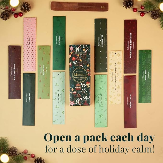 Folkulture Christmas Advent Calendar 2025 - Incense Sticks | Pack of 240 Organic Incense | Non-Toxic, Slow Burning Insense for Gifts for Women | Holiday Scented Calendars - Bloomnest