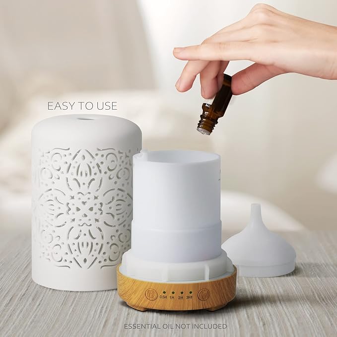 Earnest Living Essential Oil Diffuser White Ceramic Diffuser 100 ml Timers Night Lights and Auto Off Function Home Office Humidifier Aromatherapy Diffusers for Essential Oils - Bloomnest