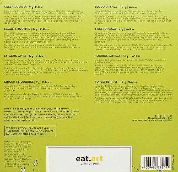 eat.art Tea Botanics | Globally Sourced Herbal Tea Sampler Gift Set | 8-Pack Gift Set - Bloomnest