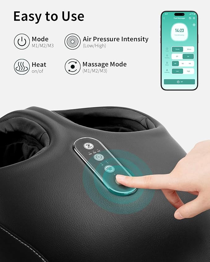 Nekteck Shiatsu Foot Massager with Heat, Foot Massager Machine for Plantar Fasciitis, Neuropathy Pain, Deep Kneading, Air Compression, Remote APP Control, Gifts for Her Him, Fits Up to 13"