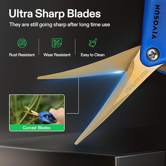 VIVOSUN 3-Pack 6.5 Inch Gardening Scissors Hand Pruner Pruning Shear with Titanium Coated Curved Precision Blades - Bloomnest