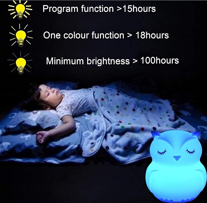 Large Owl Night Lights for Kids LED Nursery Lamp Children's Room Moon Bedside Lamp, Changeable Brightness & Color Child Table Night-Light, Lighting for Travel and Camping Child Gift - Large - Bloomnest