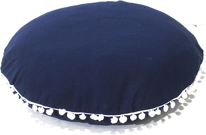 CRAFT KALA Meditation Floor Pillow Cover, Round Large Pillows Cover Seating for Adults, Bohemian Mandala Circle Cushions Cover for Outdoor Fireplace Yoga Living Room (Blue, 32" Round) - Bloomnest