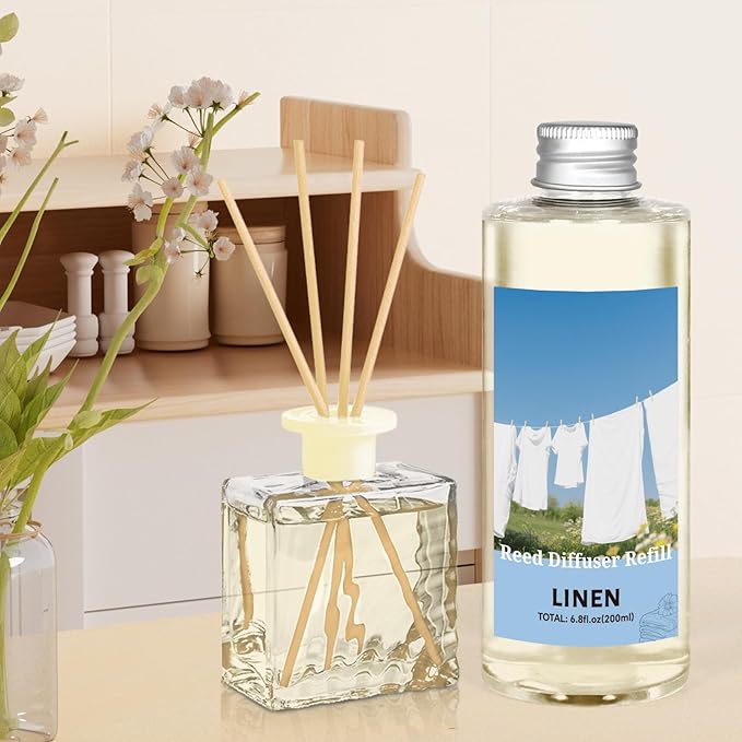 STRN Linen Essential Oil Reed Diffuser Refill 200ml Long-Lasting Aromatherapy, Natural Fragrance Liquid with Eco-Friendly Bottle for Home, Bedroom, Spa - Bloomnest