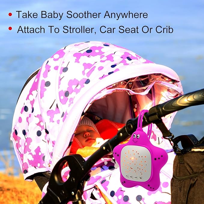 Portable Baby White Noise Sound Machine, Infant Sleeping Music with Projector Star Starry Light, Sleep Sound Music for Baby, Kids