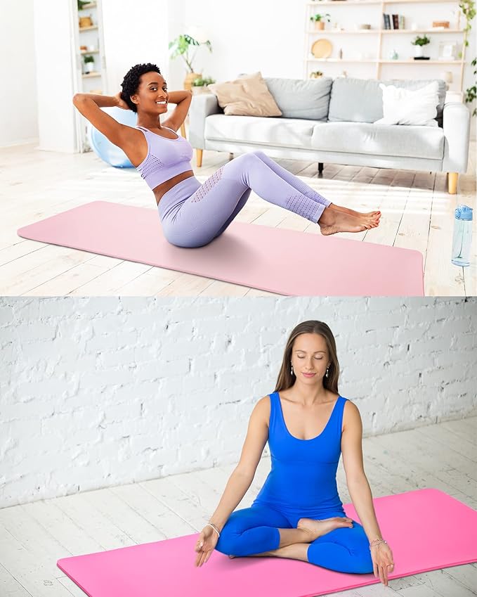 Woanger 2 Pack Yoga Mats (72x24) 3/8 Inch Thick Exercise Yoga Mat for Home Workout with Strap Non Slip Pilates Gym Supplies for Women Men - Bloomnest