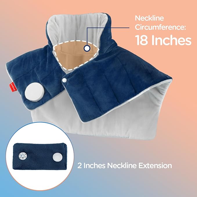Comfytemp Heating Pad for Neck and Shoulders and Back, 2.6lb Weighted Electric Heat Pad FSA Eligible, Large HSA Heated Wrap, 9 Heat Settings & 11 Timer, Gifts for Women Men Mom Dad, Dark Blue - Bloomnest