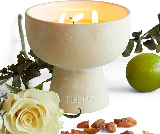 BLUEME Focus - Eucalyptus & Lime, Luxury Candle w/Essential Oils, 3 Wick, Hand-Poured Soy, Cotton Wick, Ceramic - Bloomnest