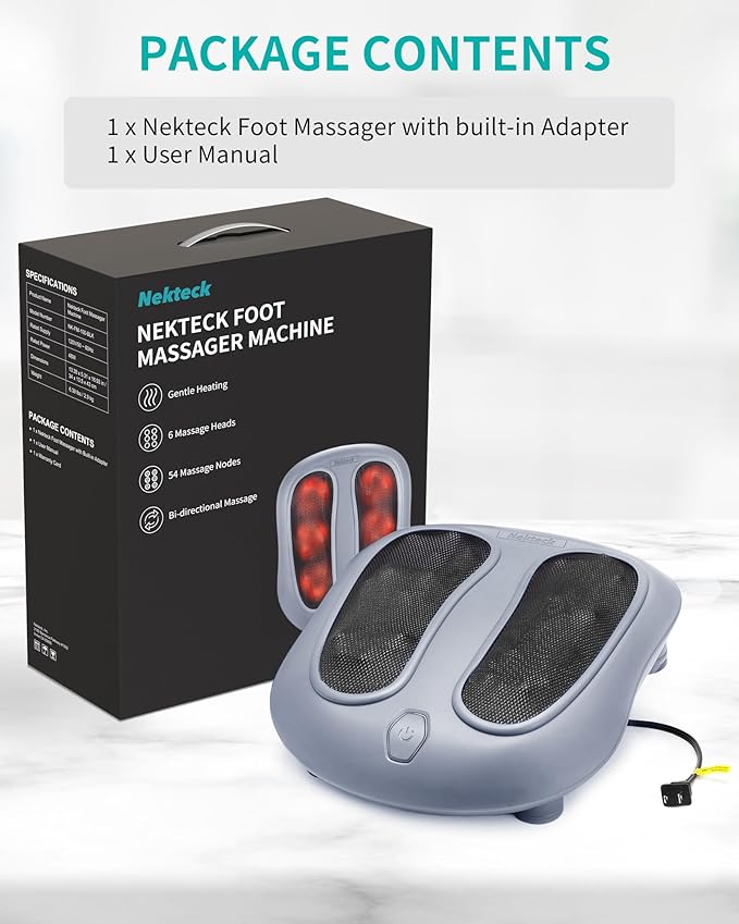 Nekteck Foot Massager with Heat, Heated Foot Massager for Plantar Fasciitis, Pain Relief and Circulation, Shiatus Electric Under Desk Feet Massager Machine, Gifts for Men Woman Him Her Mon Birthday - Bloomnest