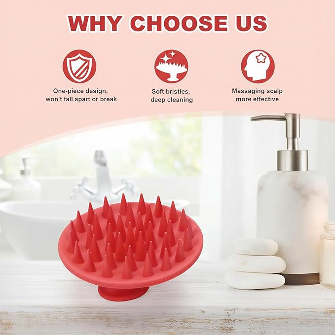 Meartchy Silicone Scalp Massager Shampoo Brush, Scalp Brush for Hair Growth & Dandruff Removal, Hair Scrubber Scalp Stimulator Exfoliator Brush with Soft Bristles for Wet Dry Scalp Care (Ruby Red) Meartchy