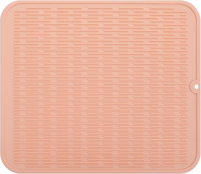 Silicone Dish Drying Mat for Multiple Usage,Easy clean,Eco-friendly,Heat-resistant Silicone Mat for Kitchen Counter or Sink,Refrigerator or Drawer Liner Pink 2XL 24 inches x 18 inches - Bloomnest