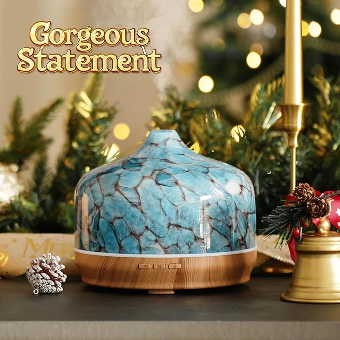Porseme 500ml Glass Essential Oil Diffuser Aromatherapy Ultrasonic Cool Mist Humidifier 15-21 Running Hours Waterless Auto-Off Air Diffusers for Sleeping Yoga Office Working Spa and Rest (Light Blue) - Bloomnest