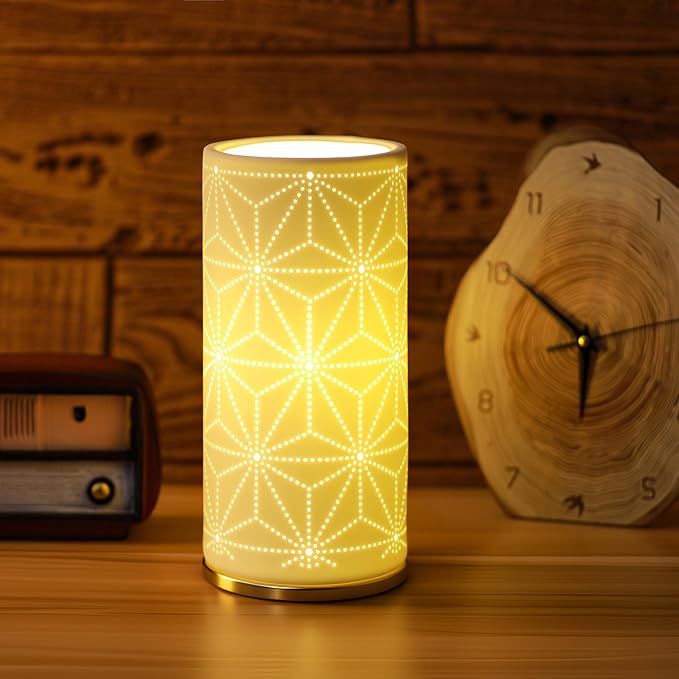 Small Modern Ceramics Bedside Table Lamp, 4.5 x 4.5 x 9.75 Inch White Spider Web Style Nightstand Lamps, Side Table Lamps for Bedroom Living Room Entryway Table Light