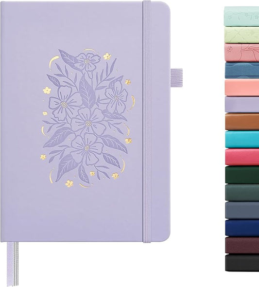 &And Per Se Dotted Journal Notebook for Women&Men with Pattern, A5 Leather Hardcover, 160 Pages 100GSM Thick Dotted Paper, 3 Sheets of Stickers Included(Lavender) - Bloomnest