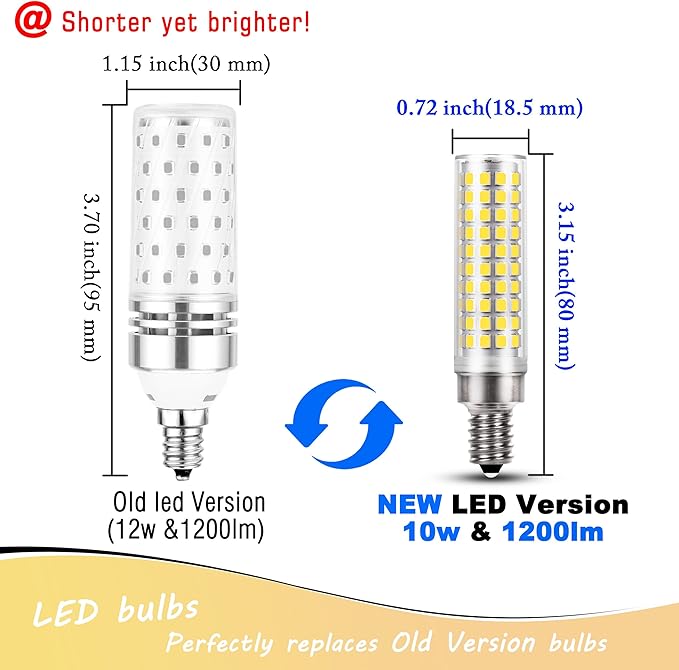 E12 100 Watt Equivalent LED Corn Bulbs 10W 4000K Natural White 1200lm 120V C7 T6 E12 LED Ceiling Fan Light Bulbs for Chandelier Pendant Lighting Candelabra Light Bulbs, Non-dimmable, 4 Pack - Bloomnest