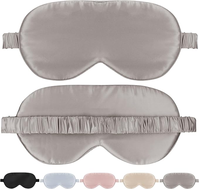 Silk Sleeping Mask for Travel/Plane/Side Sleeper Pure Mulberry Silk Eye Mask for Sleep/Men/Women/Adults Thin Cooling Eye Cover,Grey - Bloomnest