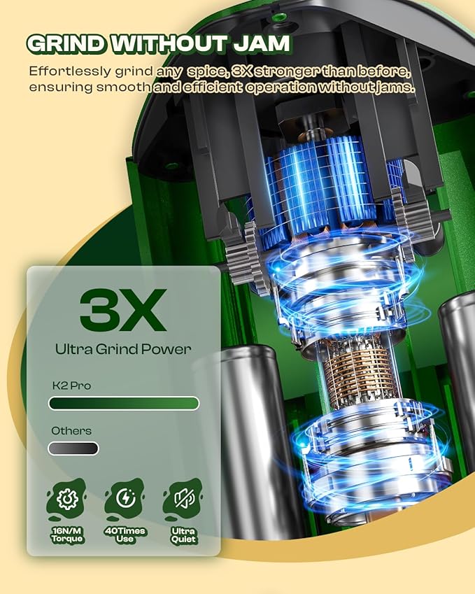 K2 Pro Electric Kitchen Grinder Automatic 3g Portable Spice Mill, Battery Powered Rechargeable Grinder For Kitchen Grinding up to 3 Grams - Gradient Green - Bloomnest