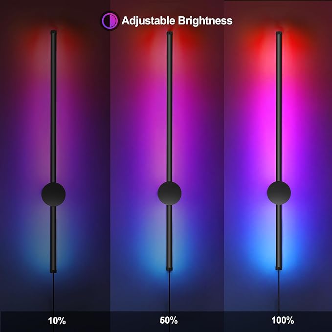 RGB LED Wall Sconces Set of Two with Remote, 15 Color Modes, Dimming, DIY 180° Rotate, Black Plug in Wall Sconces with Warm Light, Dynamic Multicolor Ambience Lights, Plug in Wall Light, 23.6 Inches - Bloomnest