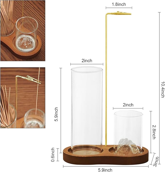 2-in-1 Glass Incense Holder for Sticks, Wooden Incense Burner with Ash Catcher & Incense Storage, Anti-Ash Flying Incense Stick Holder for Meditation, Yoga, Spa, and Home Decor(Natural Wood) - Bloomnest