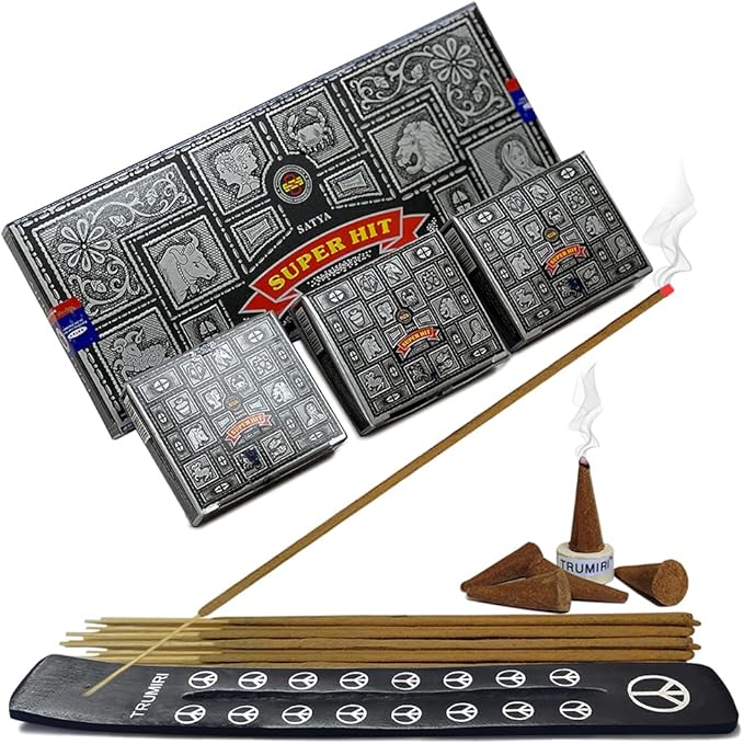 Super Hit Incense Sticks And Cones Variety Pack With Burner Holder Bundle From Satya Incense 100g Trumiri For Smudging And Aroma
