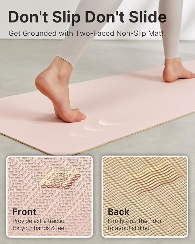 Yoga Mat,Non-Slip TPE Exercise Mat(1/4 Inch) for Pilates, Fitness & Barefoot Workouts, Home Gym Studio with Strap & Bag - Bloomnest
