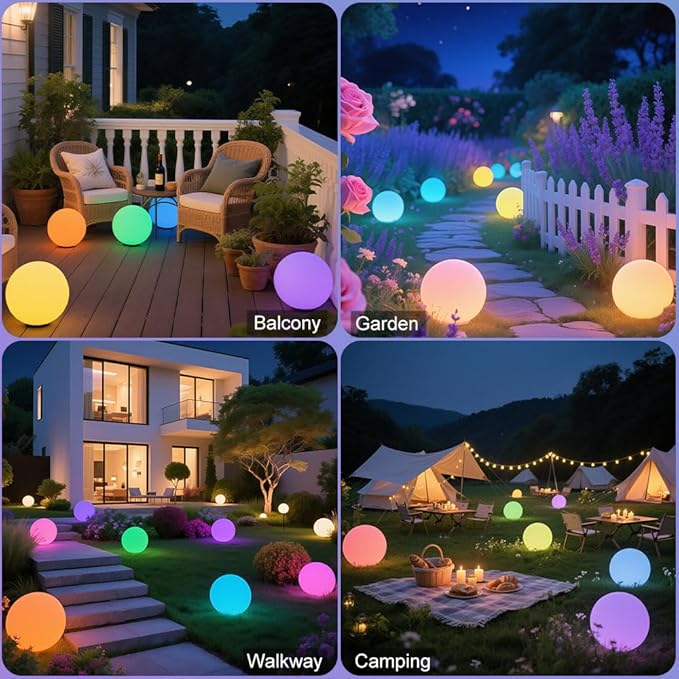 10-in Glowing LED Ball Light, Dimmable 16 RGB Color 4 Mode Glowing Orb Lights w/Remote, Rechargeable Light Up Ball Orb Lamp, Waterproof Outdoor Globe Lights Mood Lamp for Home Garden Party Path Decor - Bloomnest