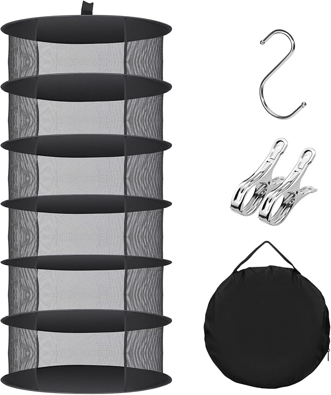 Herb Drying Rack Hanging Collapsible Drying Net for Garden Hydroponic Plant, Flowers, Herbs,Dry Mesh Folding Dryer(6 Layer) - Bloomnest