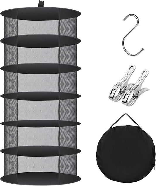 Herb Drying Rack Hanging Collapsible Drying Net for Garden Hydroponic Plant, Flowers, Herbs,Dry Mesh Folding Dryer(6 Layer) - Bloomnest