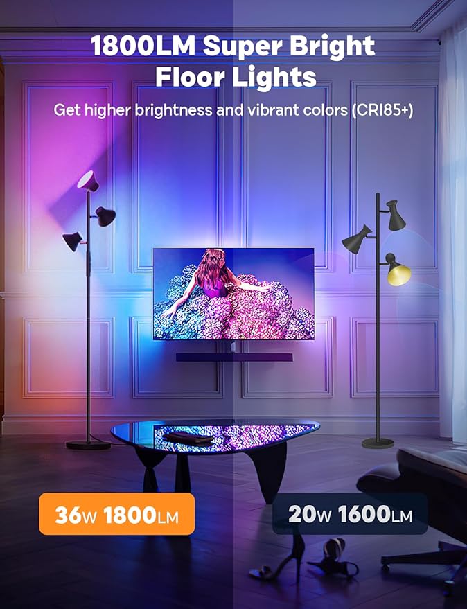 RGBCW Floor Lamp, 36W Bright Color Changing Lamp, Modern Stepless Dimmable LED RGB Floor Lamp with Remote & Touch Control, Standing Lamp for Living Room, Game Room, Bedroom - Bloomnest