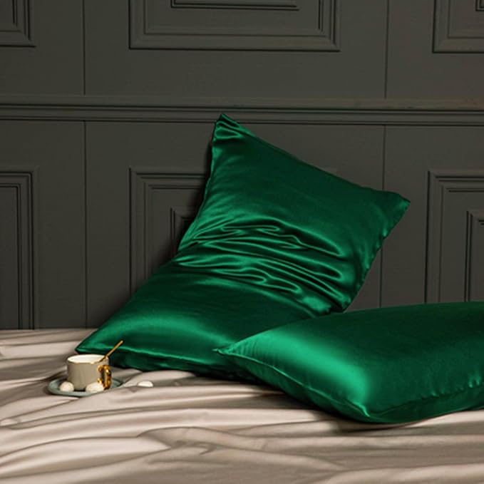 Oeko-TEX Certified Mulberry Silk Pillow Cases Green for Christmas Made in USA, 100% Silk Pillowcase with Zipper, 6A Grade 22 Momme Pure Silk Gift Set, 1 Pcs 20"x30" (Queen, Emerald) - Bloomnest