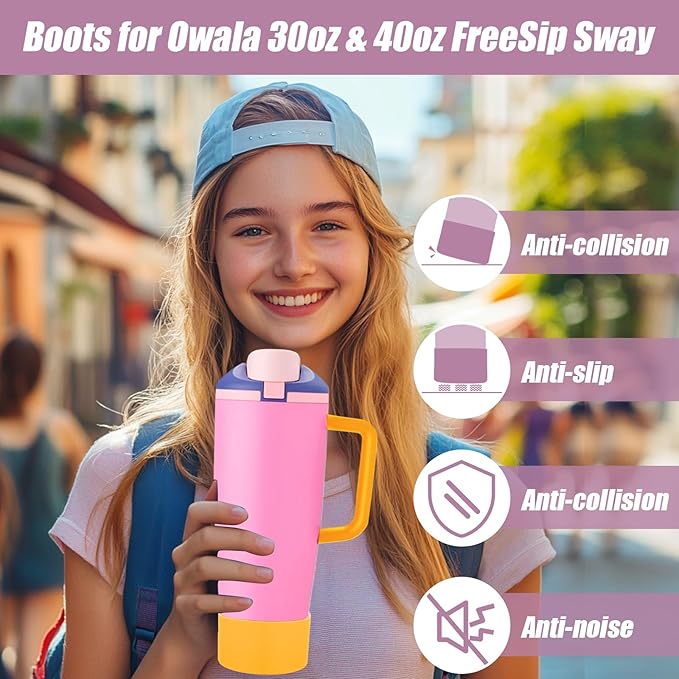 Mity rain 2PCS Protective Silicone Boots for Owala 30oz & 40oz FreeSip Sway Bottles & Tumblers - Accessories for owala, Enhances Stability & Prevents Scratches (Golden Yellow & Pastel Pink) Mityrain