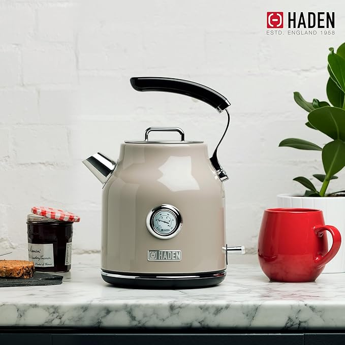 Haden Dorset 1.7 Liter Stainless Steel Electric Kettle, Hot Water Kettle with 360-Degree Base and Auto Shutoff, Putty & Chrome - Bloomnest
