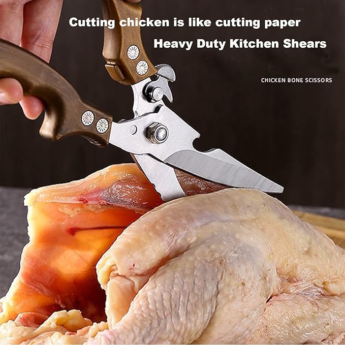 ANDONG Kitchen Shears - Heavy Duty Stainless Steel Poultry, Meat & Bone Scissors with Black Leather Sheath for Food - Bloomnest