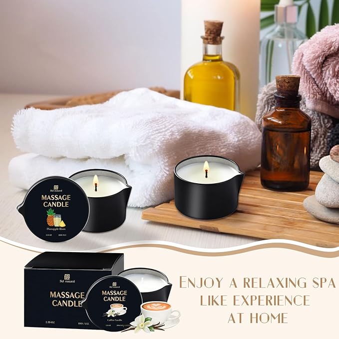 3 Pack Massage Oil Candles 2.35oz Low Temp Massage Candles 3 Scent Spa Therapy Body Oil Home Gift for Relaxation, Couples, or Self-Care (2.35 oz, Cream Cherry, Coffee Vanilla, Pineapple Rum) - Bloomnest