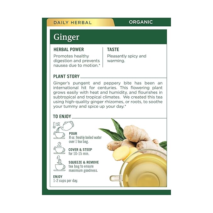 Traditional Medicinals Tea, Organic Ginger, Healthy Digestion, Pleasantly Spicy & Warming, 16 Tea Bags - Bloomnest