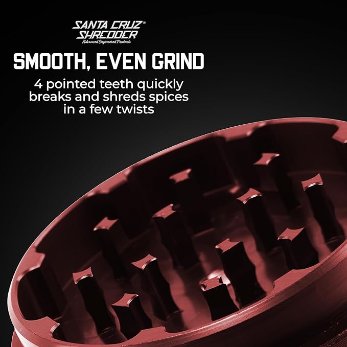 Santa Cruz Shredder Metal Spice Grinder Knurled Top for Stronger Grip 3-Piece Medium 2.2" (Red) - Bloomnest