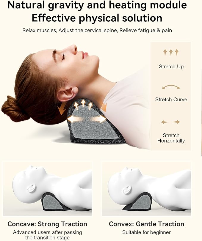 Heated Neck Stretcher for Pain Relief - Neck and Shoulder Relaxer Graphene Heated Cervical Traction Device Neck Pillow Corrector Chiropractic for TMJ Pain Relief Black Medium - Bloomnest