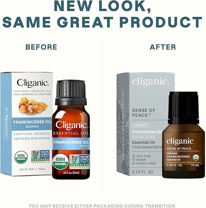 Cliganic Organic Frankincense Essential Oil - Boswellia Serrata, 100% Pure Natural Undiluted, for Aromatherapy | Non-GMO Verified (Packaging May Vary) Cliganic