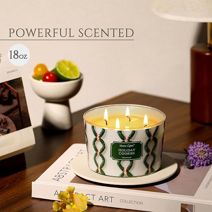 HomeLights 4-Wick Candles for Home Scented - 18oz Soy Wax Blend Candle Long-Lasting Fragrance, Rustic Modern Home Decor and Housewarming Gifts, Holiday Cookies - Bloomnest