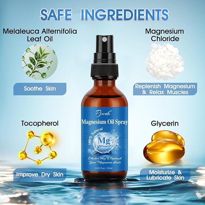 Magnesium Oil Spray for Feet, Body & Sleep, 100% Pure & Natural Organic Topical Magnesium Chloride Oil Spray for Caring Body, Easy to Carry and Use, Rapidly Absorbed - Bloomnest
