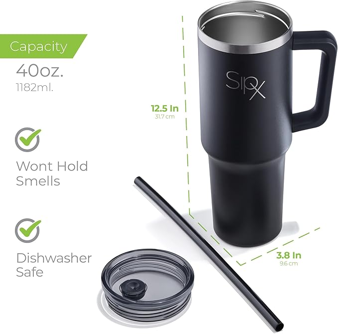 SIPX™ Insulated Tumbler With Lid And Straw, 40oz. Tumbler With Handle Keeps Cold 12 Hours, Water Bottle Thermos With Lid, BPA-Free Reusable Insulated Coffee Tumblers, Travel Mug Great For Beach Party - Bloomnest