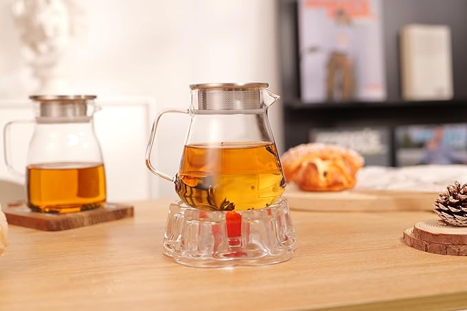 CNGLASS One-Touch Glass Teapot with Stainless Steel Filter Lid,20oz(600ml) Glear Tea Kettle Stovetop Safe,Borosilicate Glass Tea Pots for Loose Leaf Tea - Bloomnest