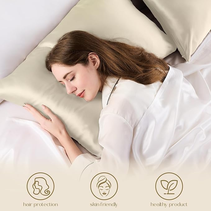 ZIMASILK 100% Pure Mulberry Silk Pillowcase 2 Pack, Soft and Smooth,Both Sides Premium Grade 6A Silk,600 Thread Count,with Hidden Zipper (Queen 20''x30'',Beige) - Bloomnest