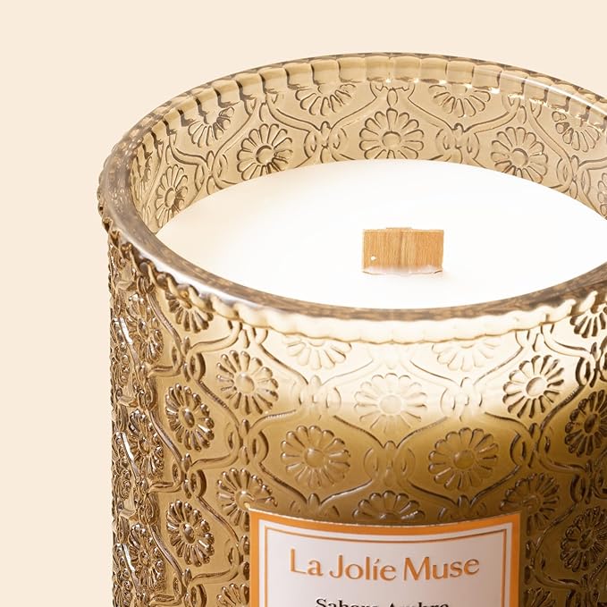 LA JOLIE MUSE | Sahara Amber Candle | Bergamot, Clove & Amber | 19 oz Wooden Wick | Natural Soy Wax | 90 Hours Clean Burn | Gift-Ready for Cozy Nights | Elevated Fall Décor - Bloomnest