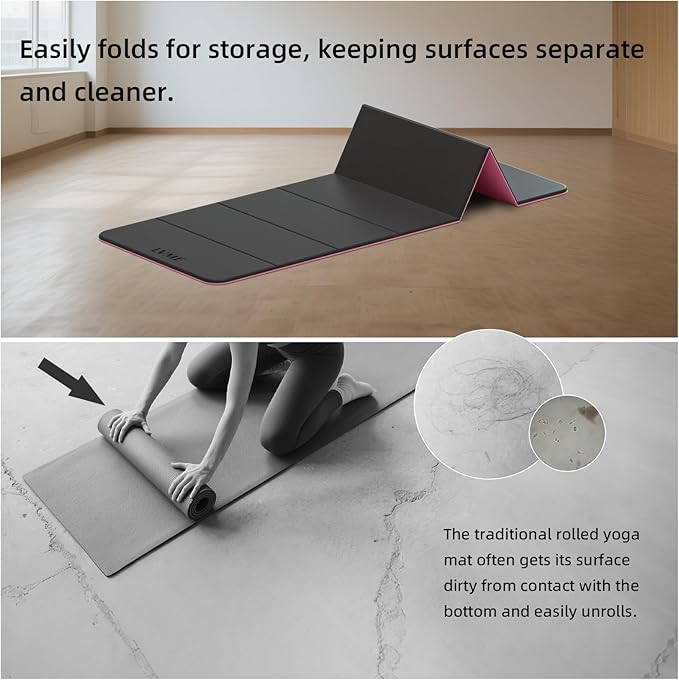 Foldable Yoga Mat, 0.32 inches Thick(8mm), SGS Certified, Non Slip, 71 x 24 inches, Foldable for Travel, Pilates, Camping, Environmental Sports Mat, Odorless TPE Material - Bloomnest