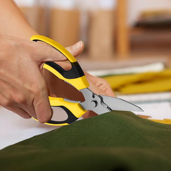 Utility Scissors Heavy Duty: 8-Inch sharp Scissors All Purpose heavy duty, Serrated Blades Cut Carpet, Cardboard, Wire, Leather, Fabric, Multipurpose Shears for Kitchen, Garden, Office, Craft - Bloomnest