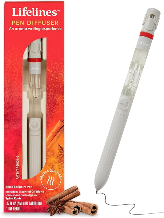 Lifelines Pen Diffuser, Spice Rush - 1mm Black Ballpoint Pen with Scented Essential Oil Blends – Aromatherapy Diffuser & Sensory Immersion Diffuse Aroma As You Write - Bloomnest