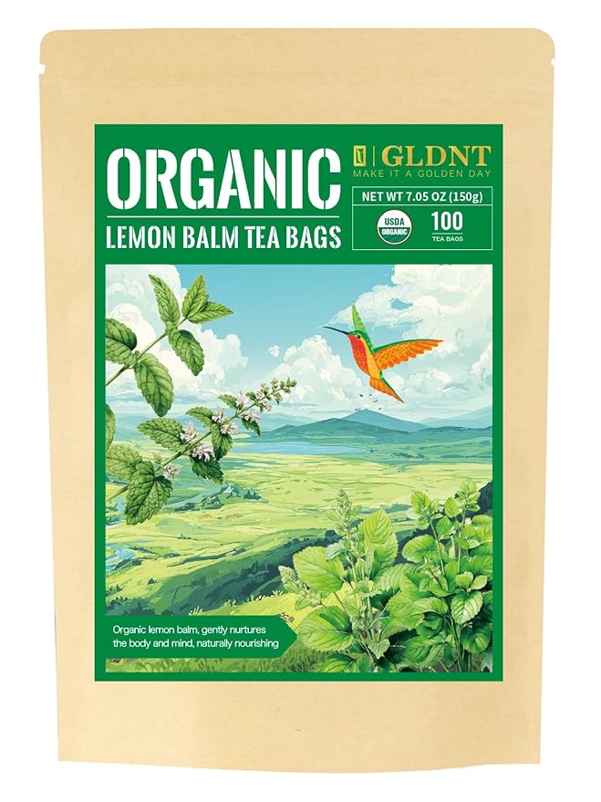 GLDNT Organic Lemon Balm Tea Bags, Natural Lemon Balm Herbal Tea, Lemony & Citrusy Flavor, Caffeine Free, 100 Count - Bloomnest